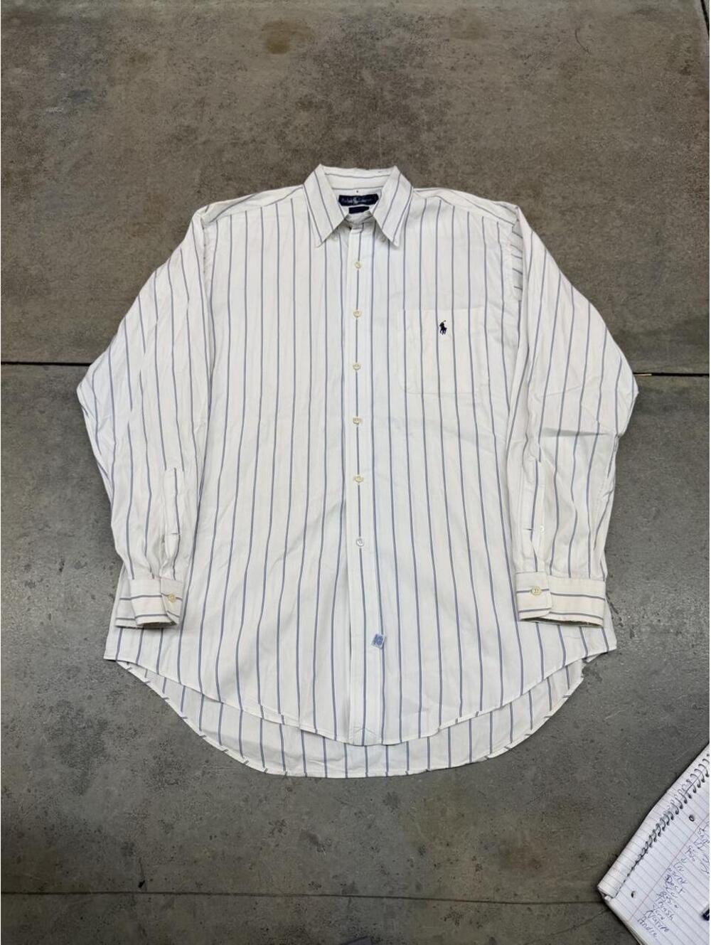 vintage polo ralph lauren white striped yarmouth white blue button down shirt